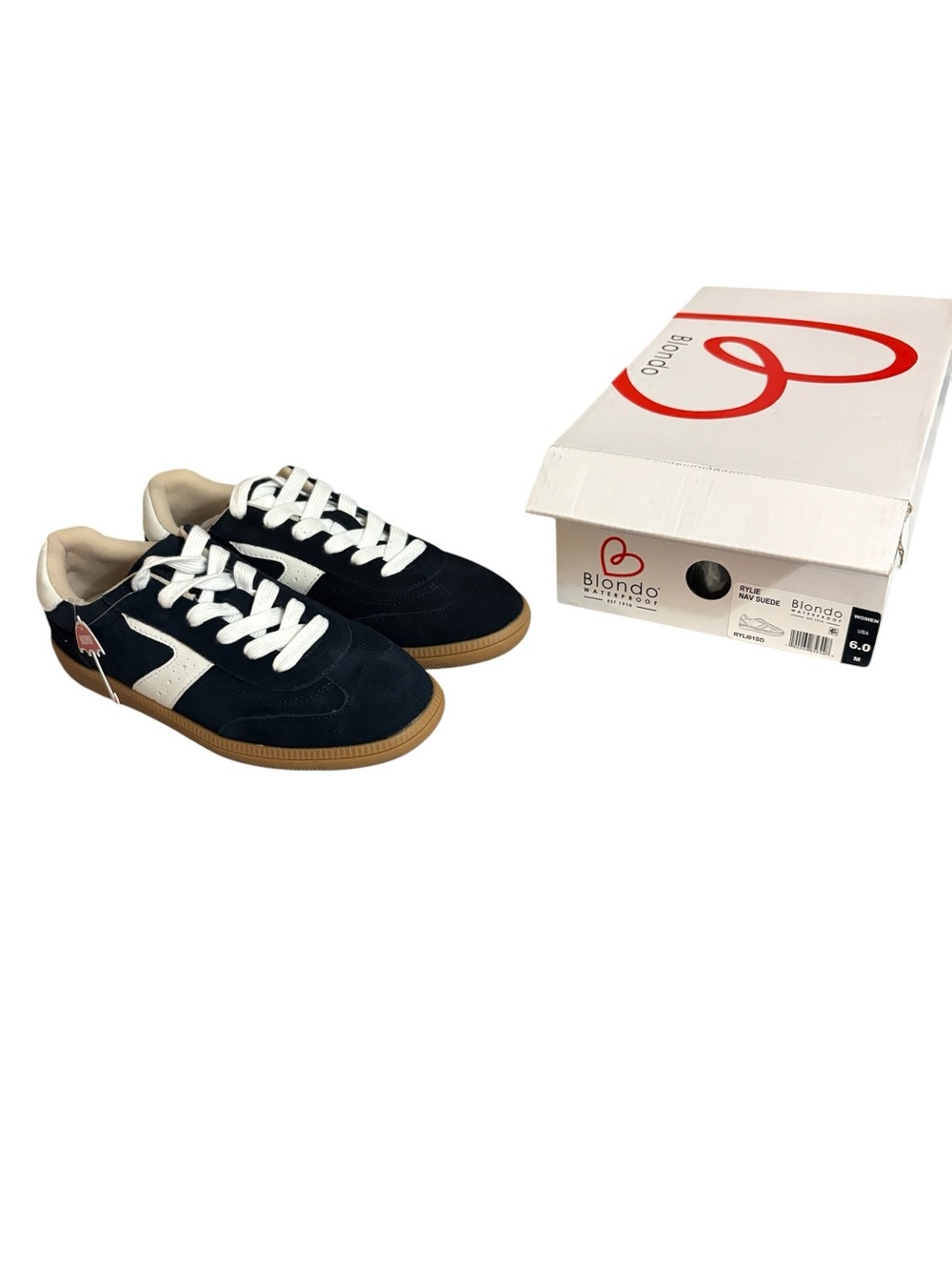 Blondo Navy and White Women's Suede Sneaker with Gum Sole